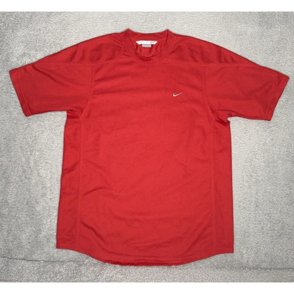 Vintage Y2K Nike Soccer Plain Shirt‎ Mens Large Red Athleisure Performance